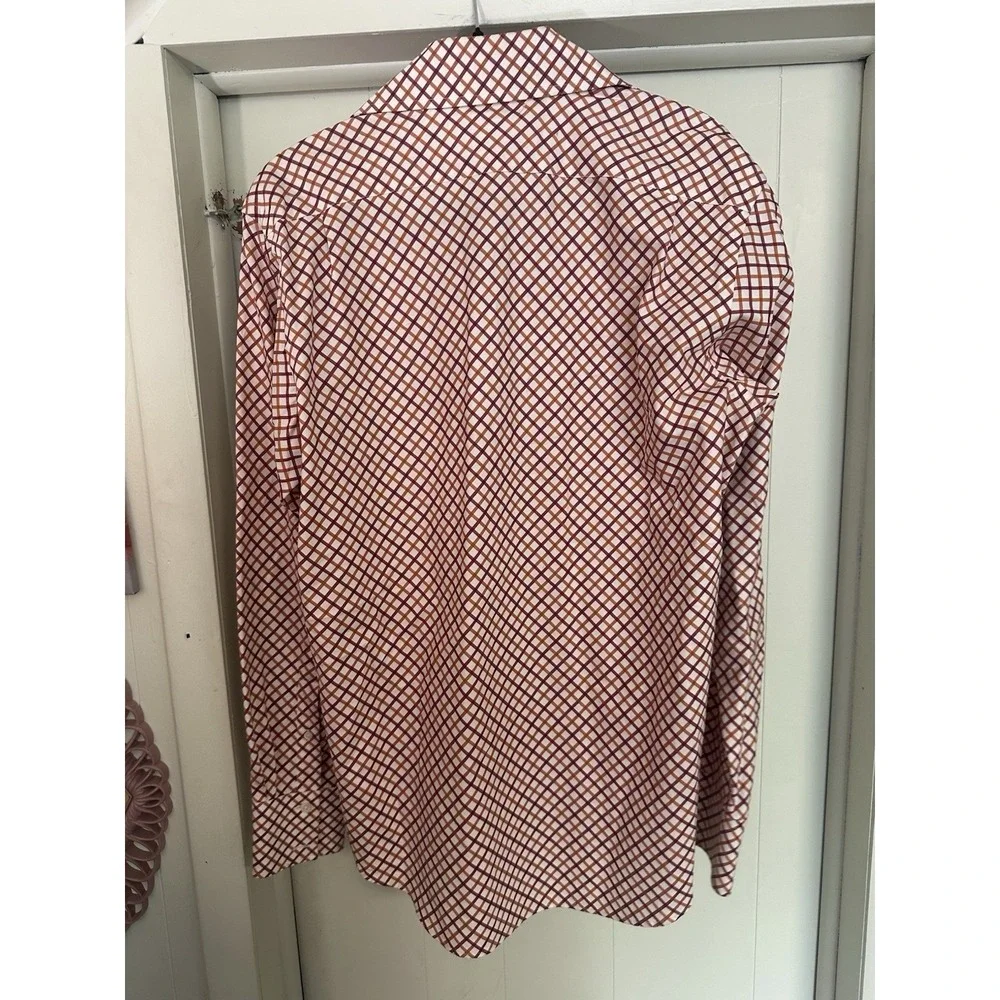 Banana Republic Dress Shirt Mens M 15-15 1/2 Plaid Orange /‎ Cranberry / Cream